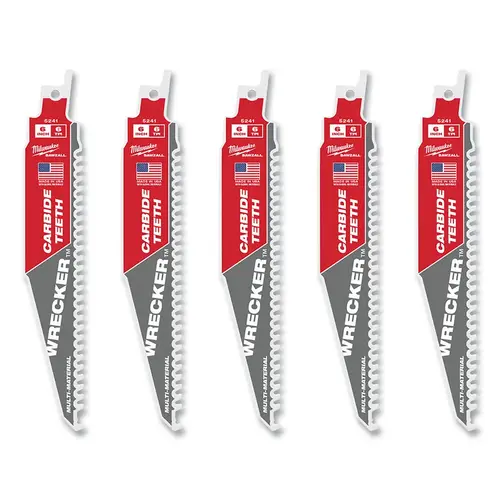 WRECKER Carbide SAWZALL Blade, 6 in x 1 in, 6 TPI, 5 Pack - pack of 5 WRECKER Carbide SAWZALL Blade, 6 in x 1 in, 6 TPI, 5 Pack - pack of 5