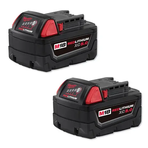 M18 REDLITHIUM XC 5.0 Ah Extended Capacity Battery 2-Pack, 18 V, Lithium-Ion Pair M18 REDLITHIUM XC 5.0 Ah Extended Capacity Battery 2-Pack, 18 V, Lithium-Ion Pair