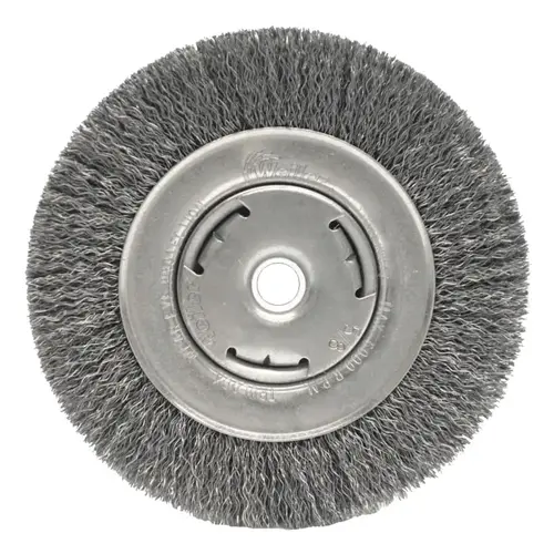 Wide-Face Crimped Wire Wheel, 6 in dia. x 7/8 in W, 0.014 in Steel Wire, 6000 rpm Wide-Face Crimped Wire Wheel, 6 in dia. x 7/8 in W, 0.014 in Steel Wire, 6000 rpm