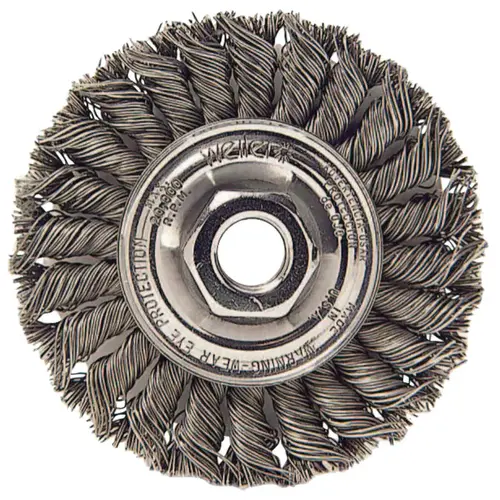 Standard Twist Knot Wheel, 4 D x 1/2 W, .014 Stainless Steel, 3/8 in-24 UNF Nut - pack of 5 Standard Twist Knot Wheel, 4 D x 1/2 W, .014 Stainless Steel, 3/8 in-24 UNF Nut - pack of 5