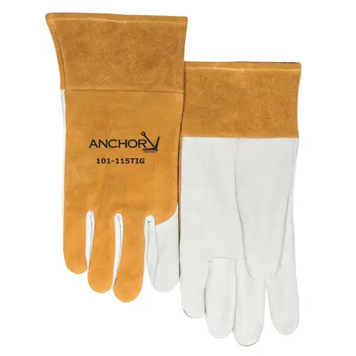 MIG/TIG Welding Gloves, Goatskin; Split Cowhide, Medium, White MIG/TIG Welding Gloves, Goatskin; Split Cowhide, Medium, White