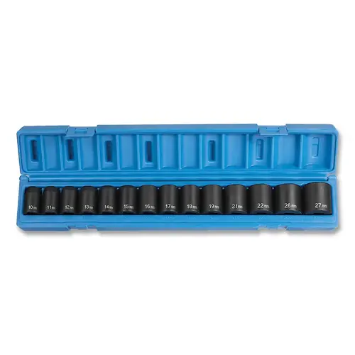 Impact Socket Set, 1/2 in Drive, Metric, 6-point, 10 mm to 27 mm, 14-Pc STD Length Impact Socket Set, 1/2 in Drive, Metric, 6-point, 10 mm to 27 mm, 14-Pc STD Length