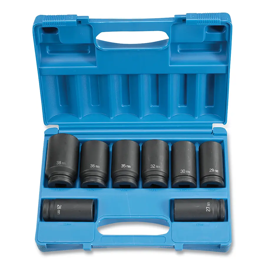 GREY PNEUMATIC Impact Socket Set 3/4 in Dr Metric 6-point 26 mm to 38 mm 8-Pc Deep Length 8134MD GREY PNEUMATIC Impact Socket Set 3/4 in Dr Metric 6-point 26 mm to 38 mm 8-Pc Deep Length 8134MD
