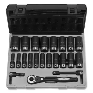 GREY PNEUMATIC 82622D Duo-Socket  Impact Socket Set, 1/2 in Dr, 6-pt, Deep, Incl (19) SAE SKTs/Ratchet/Exts/Case, 22 Pc