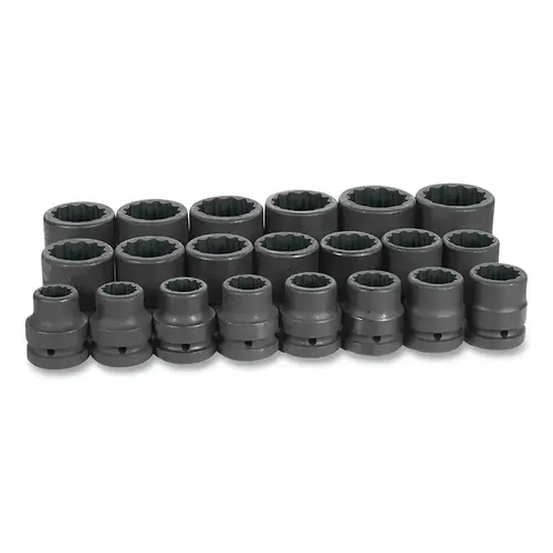 Impact Socket Set, 1 in Dr, SAE, 12-point, 3/4 in to 2 in, 21-Pc STD Length Impact Socket Set, 1 in Dr, SAE, 12-point, 3/4 in to 2 in, 21-Pc STD Length