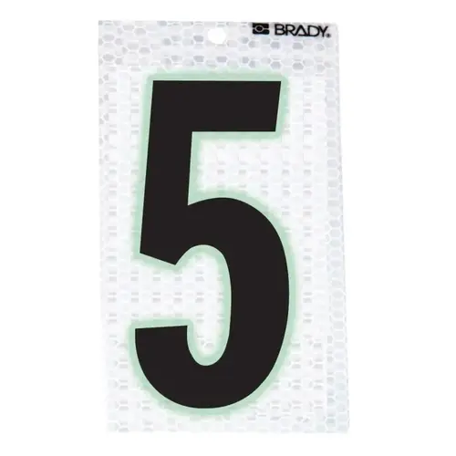 Glow-In-The-Dark/Ultra Reflective Numbers, 3.5 in x 2.5 in, "5", Black/Silver Glow-In-The-Dark/Ultra Reflective Numbers, 3.5 in x 2.5 in, "5", Black/Silver