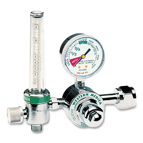 M1 Series Flowmeter Regulator, Oxygen, 1/2 to 15 LPM, 3000 psi Inlet, CGA 540 Handtight Nut and Nipple, DISS 1240 Outlet M1 Series Flowmeter Regulator, Oxygen, 1/2 to 15 LPM, 3000 psi Inlet, CGA 540 Handtight Nut and Nipple, DISS 1240 Outlet