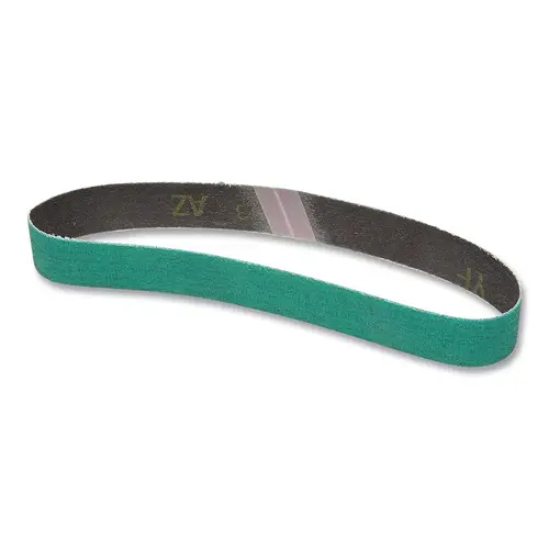 Cloth Belt, 577F, YF-Weight, 3/4 in W x 18 in L, 120 Grit, Alumina Zirconia, Fabri-lok/Single-flex Green Cloth Belt, 577F, YF-Weight, 3/4 in W x 18 in L, 120 Grit, Alumina Zirconia, Fabri-lok/Single-flex Green