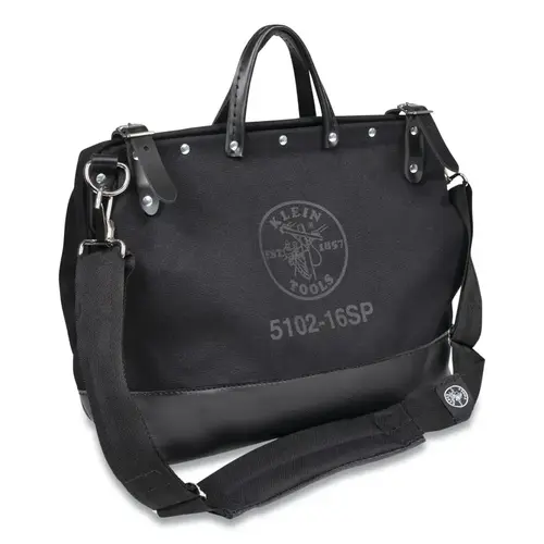 No. 8 Canvas Deluxe Tool Bag, 13 Interior Pockets, 6 in W x 14 in H x 16 in L, Black, Removable Shoulder Strap