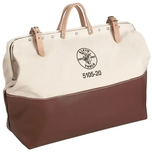 No. 8 Canvas High-Bottom Tool Bag, No Interior Pockets, 6 in W x 15 in H x 20 in L, Natural/Brown