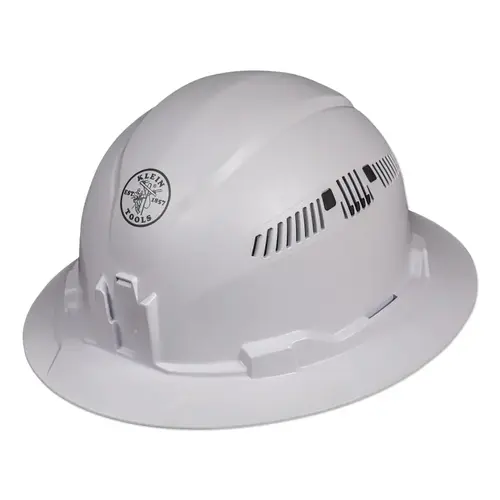 Hard Hat, 4-point Suspension, Full Brim Vented, White Hard Hat, 4-point Suspension, Full Brim Vented, White