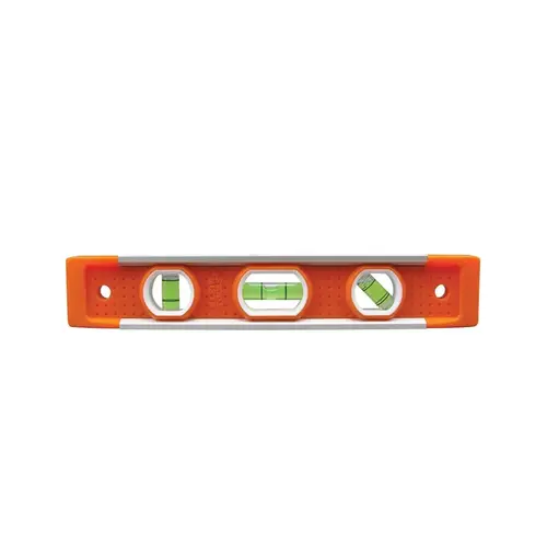 Torpedo Levels, 9 in, 3 Vials, Aluminium, Magnetic, V-Grooved Orange