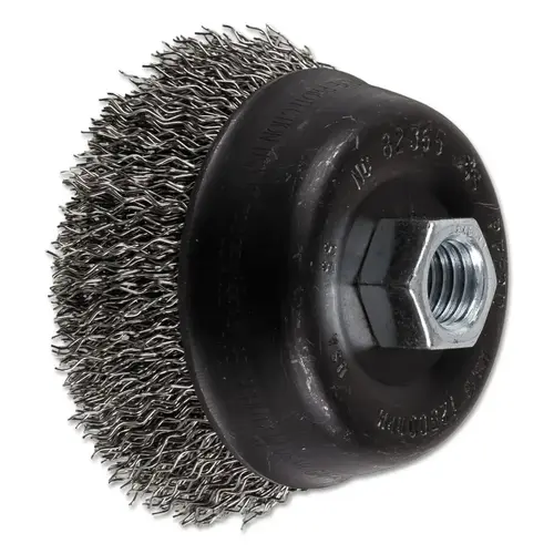 Mini Crimped Cup Brush, 3 1/2 in Dia., 5/8-11 Arbor, .02 in Stainless Steel Wire Mini Crimped Cup Brush, 3 1/2 in Dia., 5/8-11 Arbor, .02 in Stainless Steel Wire