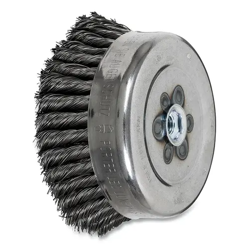 Knot Wire Cup Brush, 6" Diameter, 0.023" Carbon Steel, 5/8"-11 Thread Knot Wire Cup Brush, 6" Diameter, 0.023" Carbon Steel, 5/8"-11 Thread