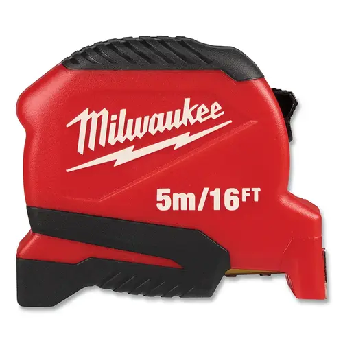 Compact Tape Measure, 5 m/16 ft, Metric/SAE, Single-Sided, Steel, Red/Black - pack of 6 Compact Tape Measure, 5 m/16 ft, Metric/SAE, Single-Sided, Steel, Red/Black - pack of 6