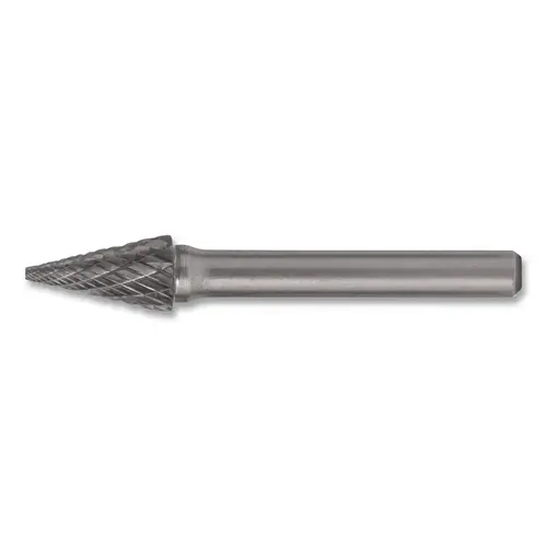 1850 General Purpose Solid Carbide Bur, Pointed Cone, 12 degree Incl Angle, Stnd Cut, 1/8 in dia A Shank, 3/8 in Lg of Cut 1850 General Purpose Solid Carbide Bur, Pointed Cone, 12 degree Incl Angle, Stnd Cut, 1/8 in dia A Shank, 3/8 in Lg of Cut