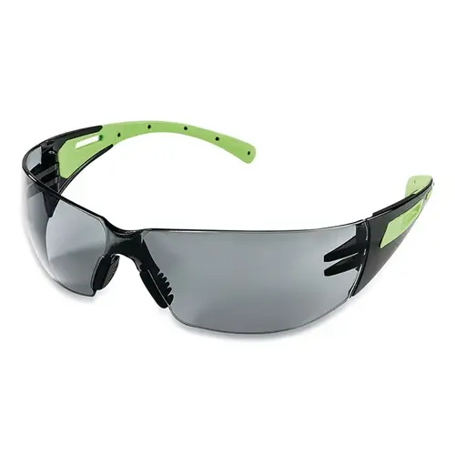 XM300 Series Protective Eyewear Safety Glasses, Smoke Lens, Polycarbonate, Blk/Grn Frame - pack of 12