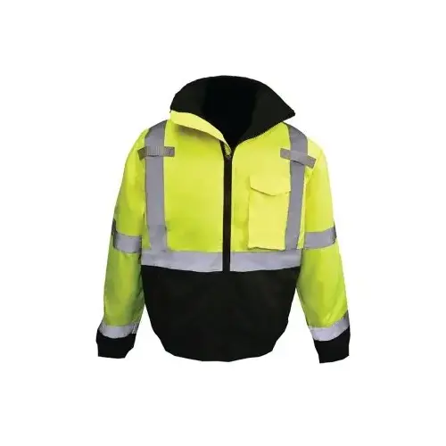 SJ11QB High Visibility Weatherproof Bomber Jacket with Quilted Built-in Liner, Hi-Vis Green, Black Bottom, 4X SJ11QB High Visibility Weatherproof Bomber Jacket with Quilted Built-in Liner, Hi-Vis Green, Black Bottom, 4X