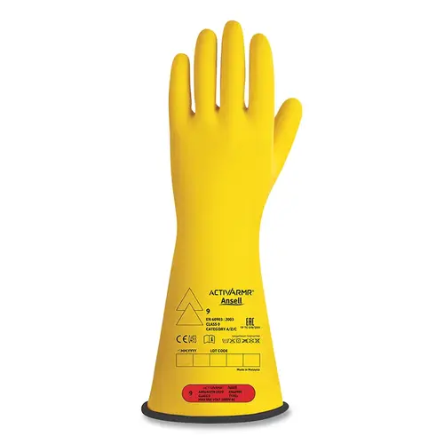 RIG Electrical Insulating Gloves, 14 in L, Class 0, Size 10, Yellow and Black Pair RIG Electrical Insulating Gloves, 14 in L, Class 0, Size 10, Yellow and Black Pair