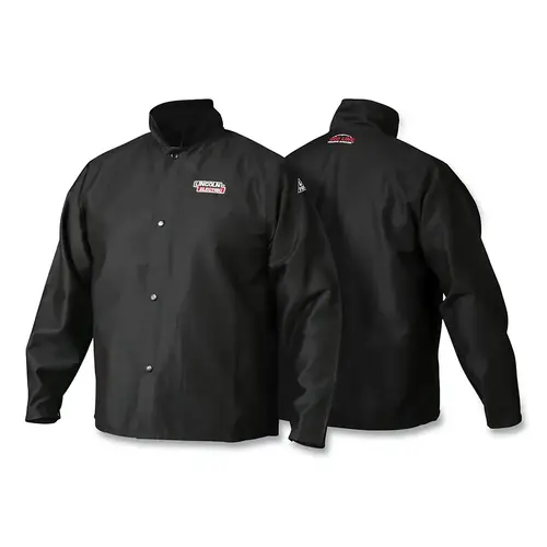Traditional FR Cloth Welding Jacket, Large, 9 oz Cotton, Black Traditional FR Cloth Welding Jacket, Large, 9 oz Cotton, Black