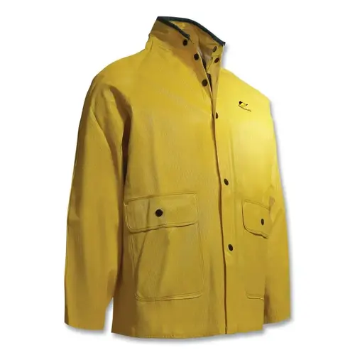Webtex Rain Jacket, Hood Snaps, 0.65 mm Thick, Heavy-Duty Ribbed PVC, Yellow, Large