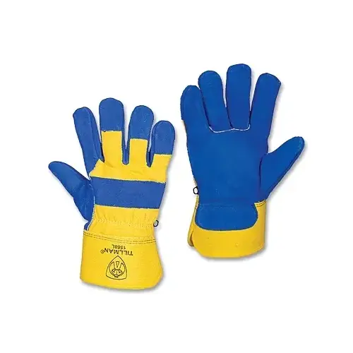 Winter Gloves with ColdBlock  Lining, Cowhide, Canvas, Large, Blue/Yellow - 2 per pack x12 packs