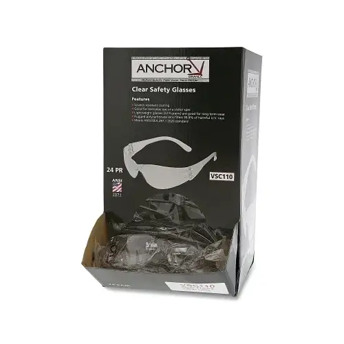 Clear Frameless Safety Glasses, Dispenser Box - pack of 24