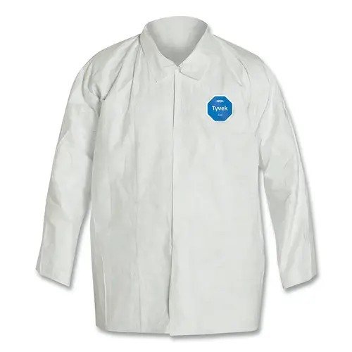 Tyvek  400 Front Snap Shirt with Collar and Open Wrists, Flashspun, White, 2X-Large - pack of 50