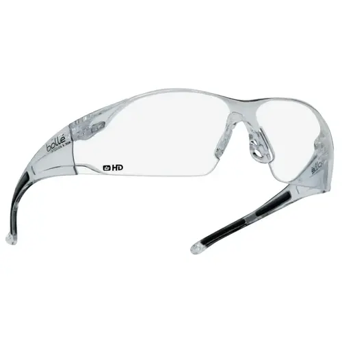 Rush Series Safety Glasses, HD Lens, Anti-Scratch, Hydrophobic, Clear Frame, TPR Pair