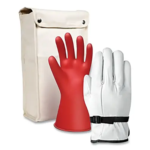 Insulating Lineman Gloves Kit, Natural Rubber, Size 10, Red