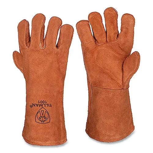 Stick Welding Gloves, 1001, Shoulder Split Cowhide Palm/BOH/Cuff, Lg, Russet, 14 in L Cuff - 2 per pack x12 packs