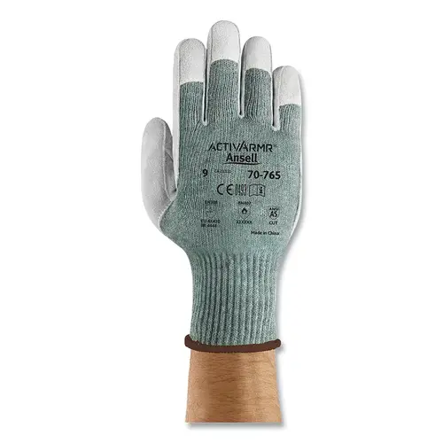 70-765 Cut-Resistant Gloves with Leather Palm, Size 11, Mint/Leather - 2 per pack x12 packs 70-765 Cut-Resistant Gloves with Leather Palm, Size 11, Mint/Leather - 2 per pack x12 packs