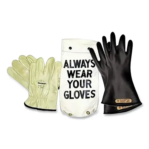 Insulating Lineman Gloves Kit, Natural Rubber, Size 08, Black