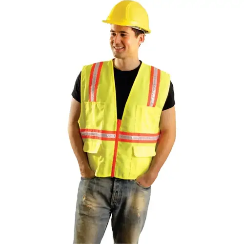 Non-ANSI Contractor Style Solid Vests, 2X-L, Hi-Viz Orange; Yellow Contrast Trim