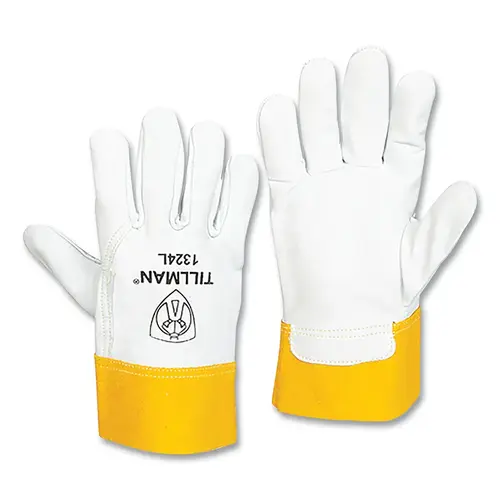 TIG Welding Gloves, 1324, Top Gr Goatskin Palm/BOH/Split Cowhide Cuff, Sm, Pearl/Bourbon Brn, 2 in L Straight Cuff - 2 per pack x12 packs
