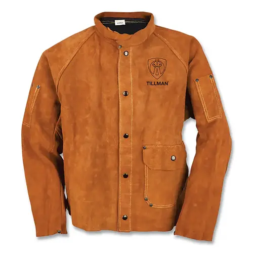 Cowhide Jacket, One Pocket on each Raglan Sleeve, Satin Lining, 30 in L, Dark Brown, 4X-Large
