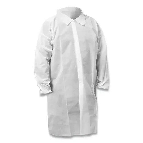 KGA10 Lab Coat, Medium, Spunbound Fabric, White, Snap Front, Collar, Elastic Wrist KGA10 Lab Coat, Medium, Spunbound Fabric, White, Snap Front, Collar, Elastic Wrist