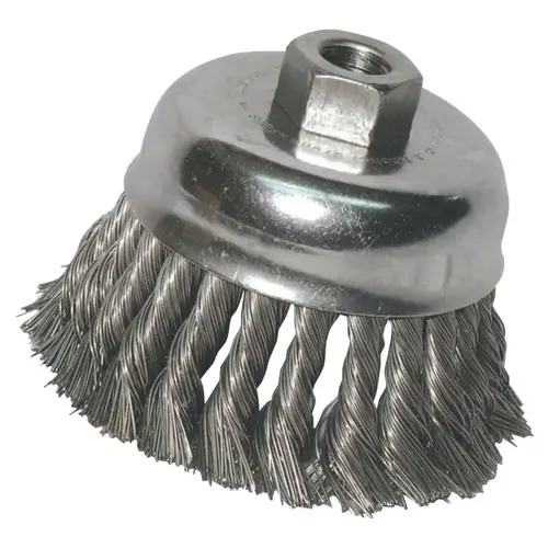 Knot Wire Cup Brush, 6 in Dia., 5/8-11 Arbor, .035 in Carbon Steel Wire Knot Wire Cup Brush, 6 in Dia., 5/8-11 Arbor, .035 in Carbon Steel Wire
