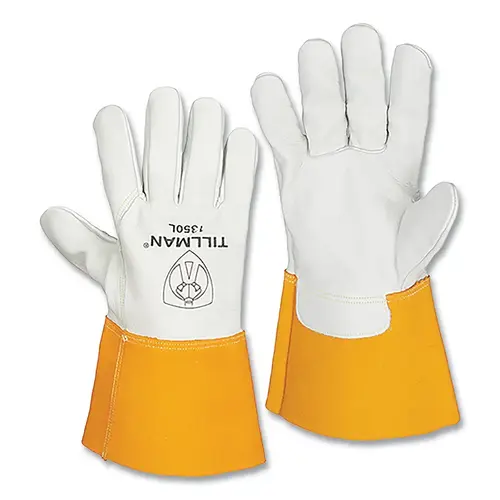 MIG Welding Gloves, 1350, Top Gr Cowhide Palm/BOH/Split Cowhide Cuff, XL, Pearl/Bourbon Brn, 4 in L Straight Cuff - 2 per pack x12 packs MIG Welding Gloves, 1350, Top Gr Cowhide Palm/BOH/Split Cowhide Cuff, XL, Pearl/Bourbon Brn, 4 in L Straight Cuff - 2 per pack x12 packs