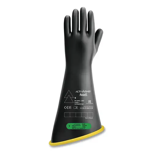 RIG Electrical Insulating Gloves, 18 in L, Class 3, Size 11, Black/Yellow, Contour Cuff Pair