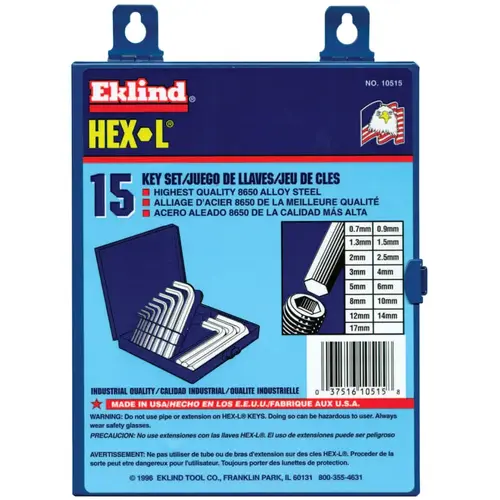 Hex-L Key Set, 15 per set, Hex Tip, Metric Hex-L Key Set, 15 per set, Hex Tip, Metric