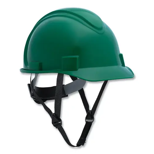 Short Brim Hard Hat, 4-point Ratchet Suspension, Non-Vented, Green - pack of 20 Short Brim Hard Hat, 4-point Ratchet Suspension, Non-Vented, Green - pack of 20