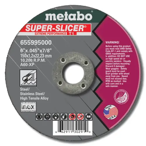 Super Splicer Extreme Performance Cutting Wheel, 6 in dia, 0.045 in Thick, 7/8 in Arbor, AO Black Super Splicer Extreme Performance Cutting Wheel, 6 in dia, 0.045 in Thick, 7/8 in Arbor, AO Black