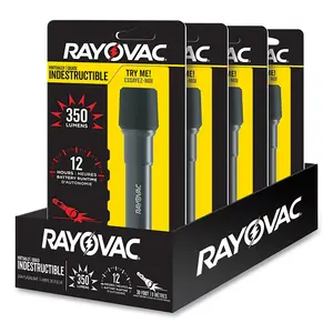 Rayovac ROVDIY2AA1 LED Virtually Indestructible Flashlight, 2 AA Batteries, 90 to 350 Lumens, Black - pack of 4