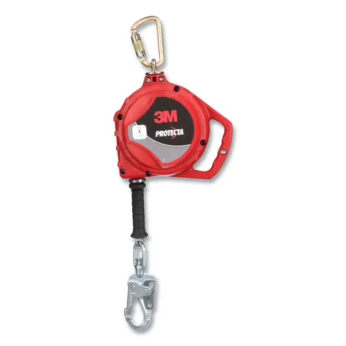 Self-Retracting Cable Lifeline, Galvanized Steel Cable, 20 ft L, Swivel Snap Hook Red