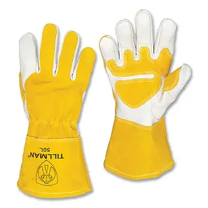 Tillman 50L MIG Welding Gloves, 50, Cowhide w/Split Cowhide Palm/Split Cowhide BOH/Cuff, Lg, Bourbon Brn/Pearl, 4 in L Shirred Cuff - 2 per pack x6 packs