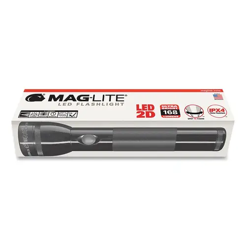 Mag-Lite Standard Flashlight, 2 D, 27 Lumens, Black