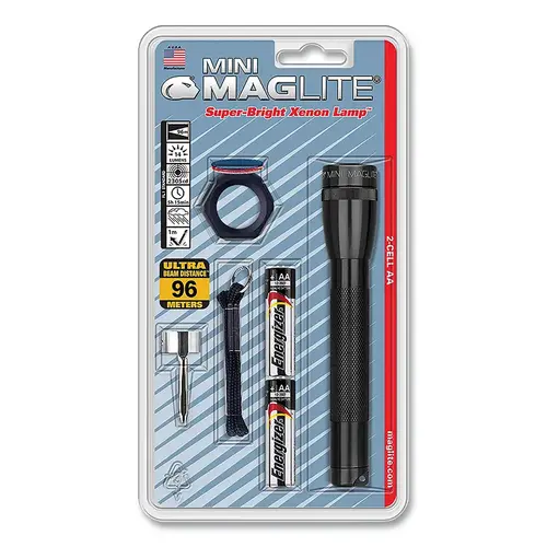 Mini Maglite  AA Flashlight, 2 AA, 14 Lumens, Black, Combo Pack