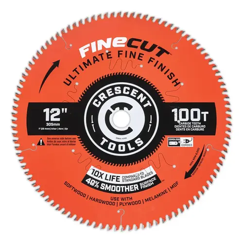 FineCut Finishing Circular Saw Blade, 1 in dia Arbor, 100 Teeth, 12 in dia Blade, Ultimate, 5 EA/PK - pack of 5 FineCut Finishing Circular Saw Blade, 1 in dia Arbor, 100 Teeth, 12 in dia Blade, Ultimate, 5 EA/PK - pack of 5