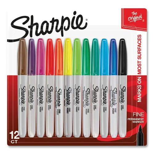 Fine Tip Permanent Marker, 12-Pc Assorted Colors, Fine, Bullet Tip - pack of 144